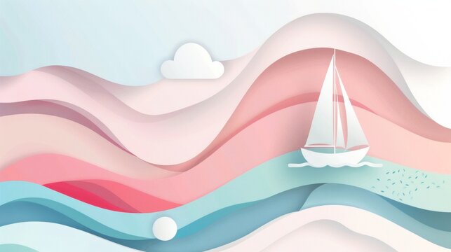 Abstract background template with sailing boat and curves