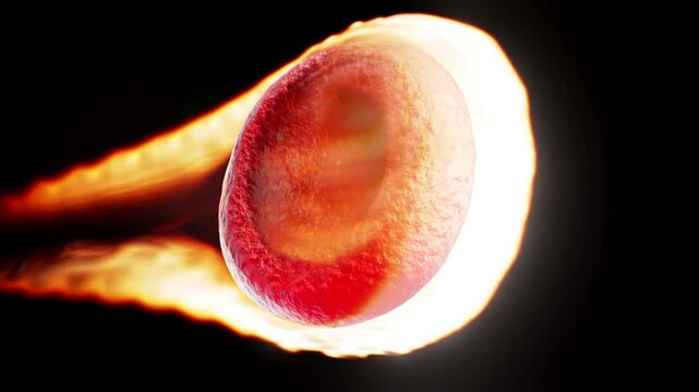 Conceptual 4K animation of a blood cell on fire