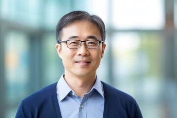 Fototapeta premium Asian man in business clothes, scientist researcher, close-up portrait