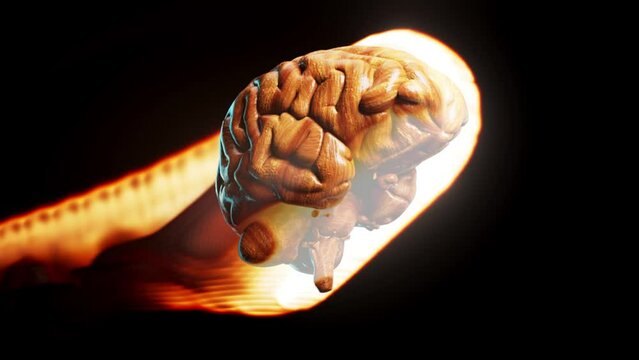 Conceptual 4K animation of a brain on fire