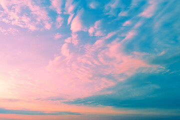 Colorful cloudy sky at sunset. Gradient color. Sky texture. Abstract nature background