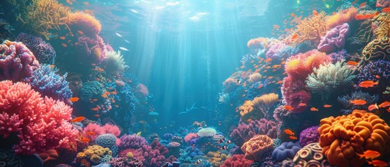 Naklejka premium Crystal clear background of a vibrant coral reef, full of marine life and colors, ideal for underwater themes