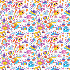 seamless pattern with elements rainbow bright colors