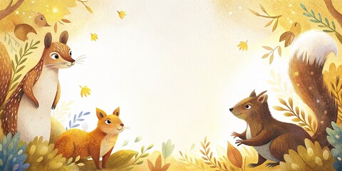 Fototapeta premium Woodland Creatures Illustration for Invitations and Children's Art