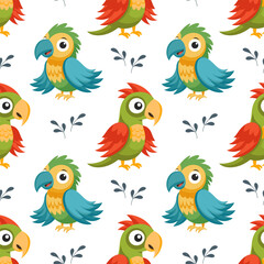 Seamless pattern of cute colorful parrots. Cute cartoon macaw birds. Illustration, background, print for children © Tatiana