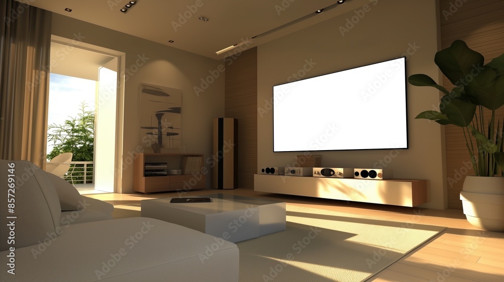 Wall mural mockup of tv in contemporary home, ai-generative