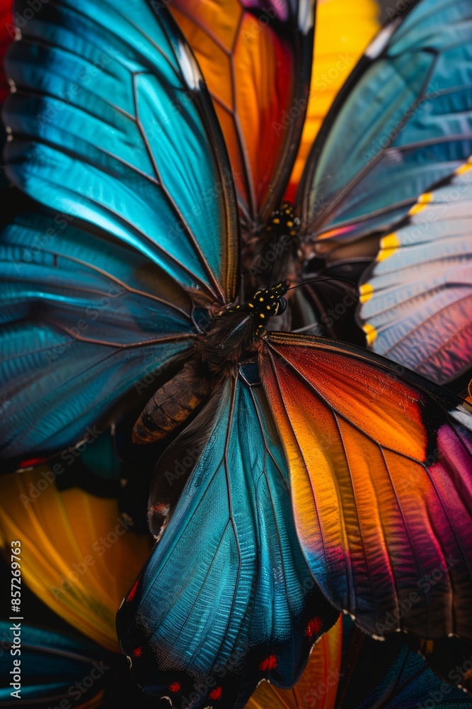 Wall mural closeup macro view of beautiful colorful abstract butterfly wing pattern