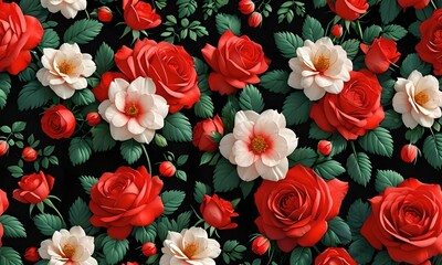 painted paper representing a pattern of spring flowers with a black background. Decorative scene in relief.
