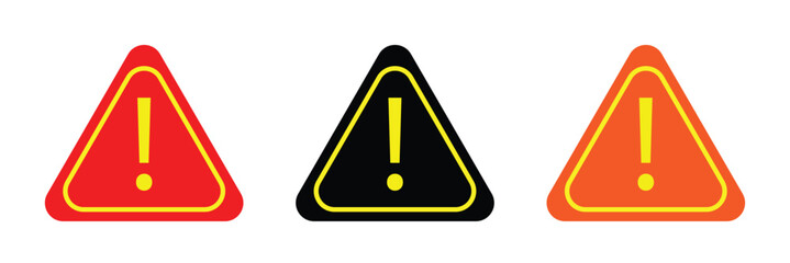 Caution warning signs. Exclamation danger sign. Warnings, attention simbol. Triangle warning flat style. Danger warning icon set. alert triangle warn sign in black, yellow, and red color. exclamation 