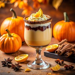 spiced halloween pumpkin cocktail with orange and cinnamon