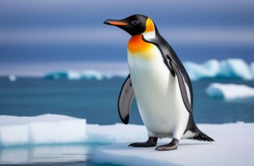 A penguin walks on an ice floe