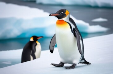 Fototapeta premium A penguin walks on an ice floe