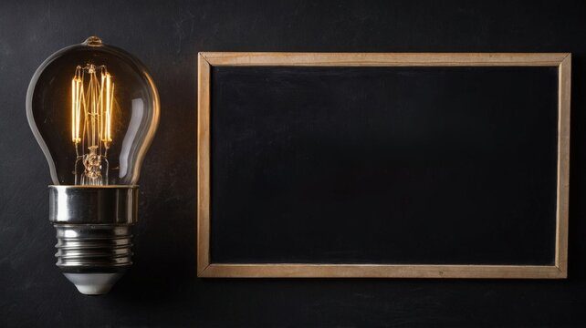 Blackboard background with light bulb, concept of creativity and idea.