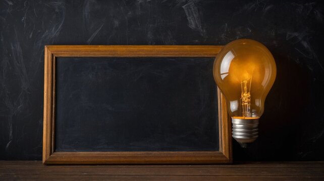 Blackboard background with light bulb, concept of creativity and idea.
