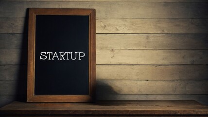 Blackboard background with the word startup, business and innovation concept.