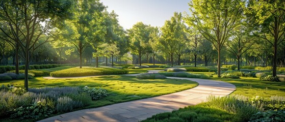 Digital green park with walking paths