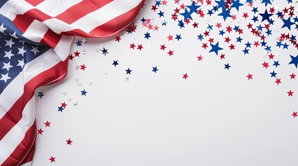Festive Flowing American Flags with Stars Background