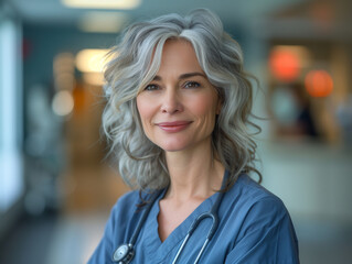 Obraz premium Portrait of a doctor and mature woman in a hospital, clinic, and healthcare setting. Happy faces, medical professional