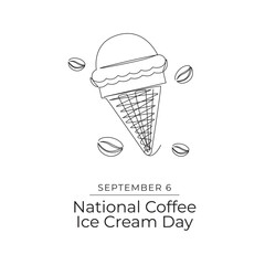 National Coffee Ice Cream Day line art vector design. vector line ribbon for celebartion. eps 10. continuous line.