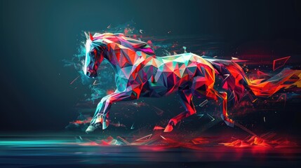 Abstract colorful horse running with a vibrant trail of colors.