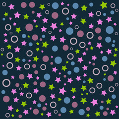 Chaotic gift stars and circles vector background template