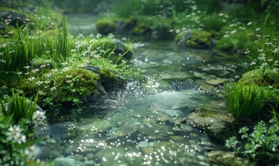 Naklejka premium Clear stream with mossy rocks