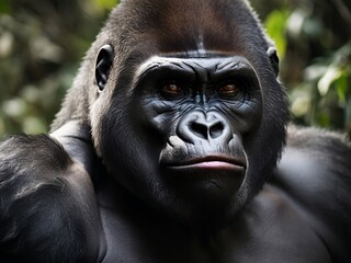 Obraz premium Close-up portrait of a gorilla in the wild