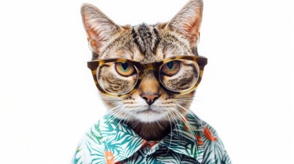 cute cat with glasses , cat in shirt , cat wearing glasses and shirt