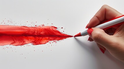 Red ink drawing being made by hand on white paper