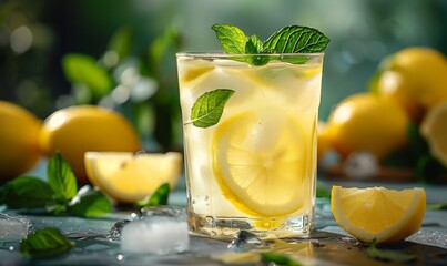 Fresh lemonade with mint leaves