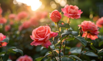 Summer garden with blooming roses