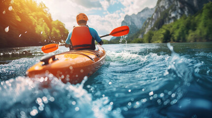 Fototapeta premium person kayaking in the river