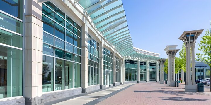 Image of North American mall exterior with new shopping center building. Concept Architecture, Retail, Urban Development