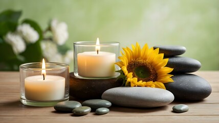 禅石とキャンドルのリラクゼーション/ひまわりの花