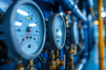 Closeup of an air compressor with gauges and hoses, showcasing precision and power in industrial applications