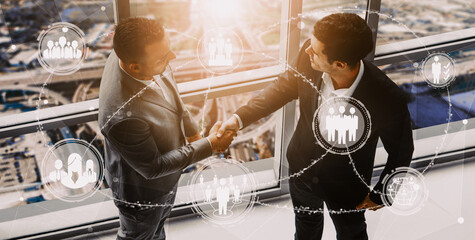 Human Resources Recruitment and People Networking Concept. Modern graphic interface showing...