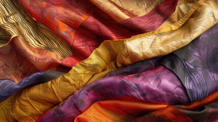 Fabric layer in shades of red brown gold and purple