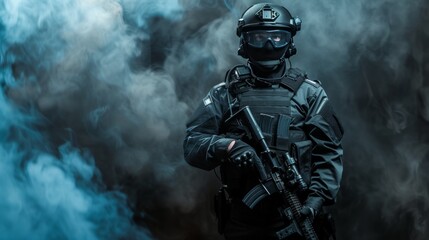 Fototapeta premium Portrait of a special police force SWAT tactical team soldier