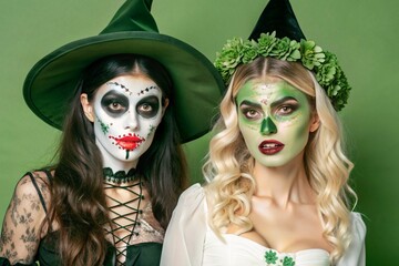 Fototapeta premium Close-ups of Halloween makeup, such as witches, vampires, and zombies