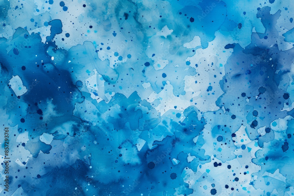 Wall mural an abstract background with blue watercolor in various shades and white splashes