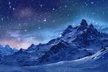 Picturesque snowy mountains at night: ideal for winter and nature projects