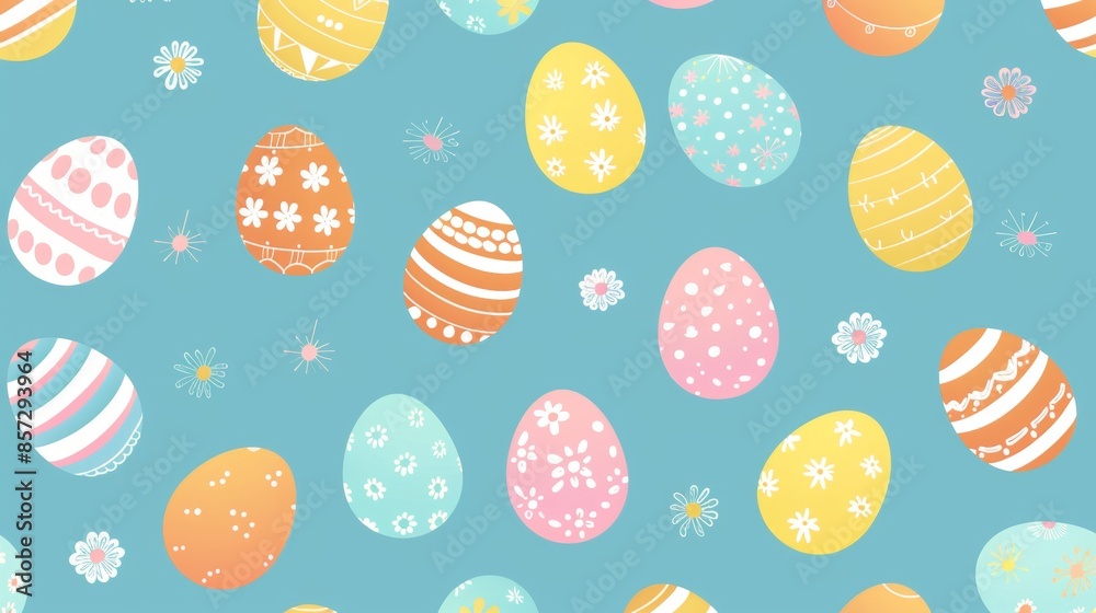 Wall mural vector illustration seamless background pattern of easter eggs with various pattern designs.