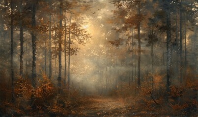 Obraz premium Forest in autumn mist