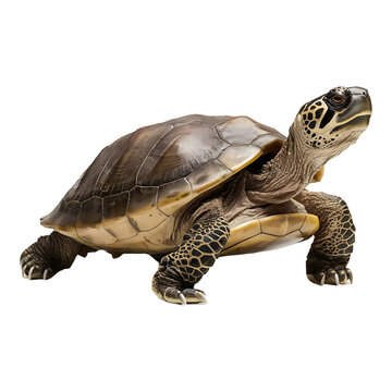 A turtle is standing on a white background