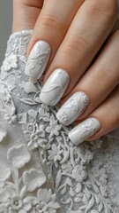 Intricate Nail Art Design with Vibrant Colors and Textured Patterns on Elegant Manicured Hand