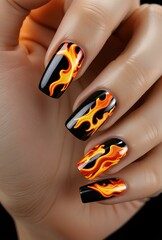 Intricate Nail Art Design with Vibrant Colors and Textured Patterns on Elegant Manicured Hand