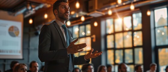 Executive giving a presentation with a digital projector