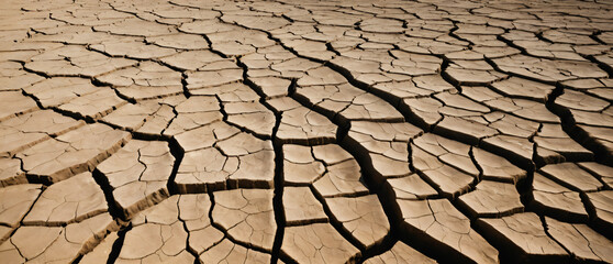 A striking image of dry, cracked earth, emphasizing the textures and patterns of a barren, arid landscape. Ideal for environmental, drought, and climate change communications.