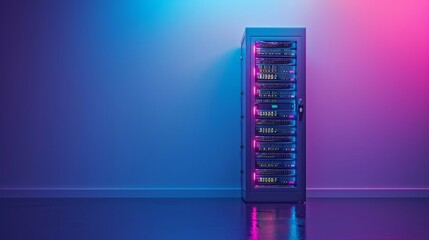 Futuristic Data Center Server Rack with Neon Lights