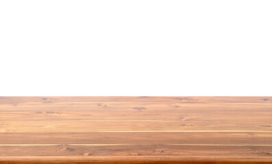 perspective of hardwood counter or shelf isolated on transparent with copy space